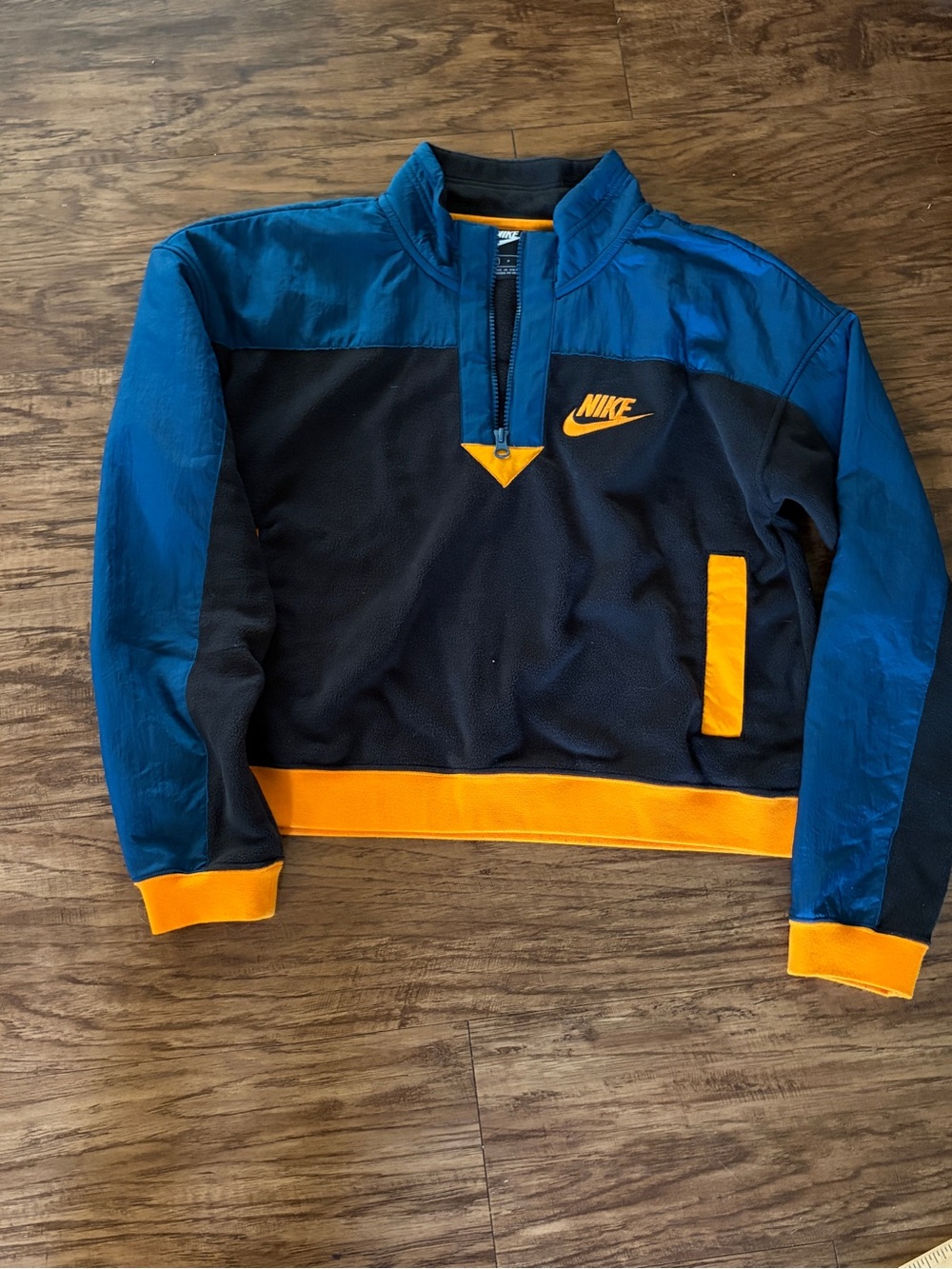Nike blue & Black Fleece Jacket with Orange Logo